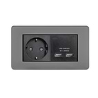 Soho Lighting Black Nickel Flat Plate 2 Gang European Schuko Socket with USB Screwless