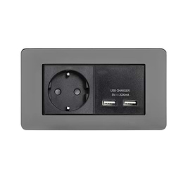 Soho Lighting Black Nickel Flat Plate 2 Gang European Schuko Socket with USB Screwless