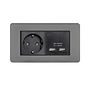 Soho Lighting Black Nickel Flat Plate 2 Gang European Schuko Socket with USB Screwless