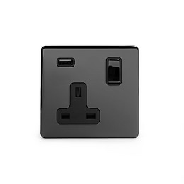 Black Nickel 1 Gang USB Socket