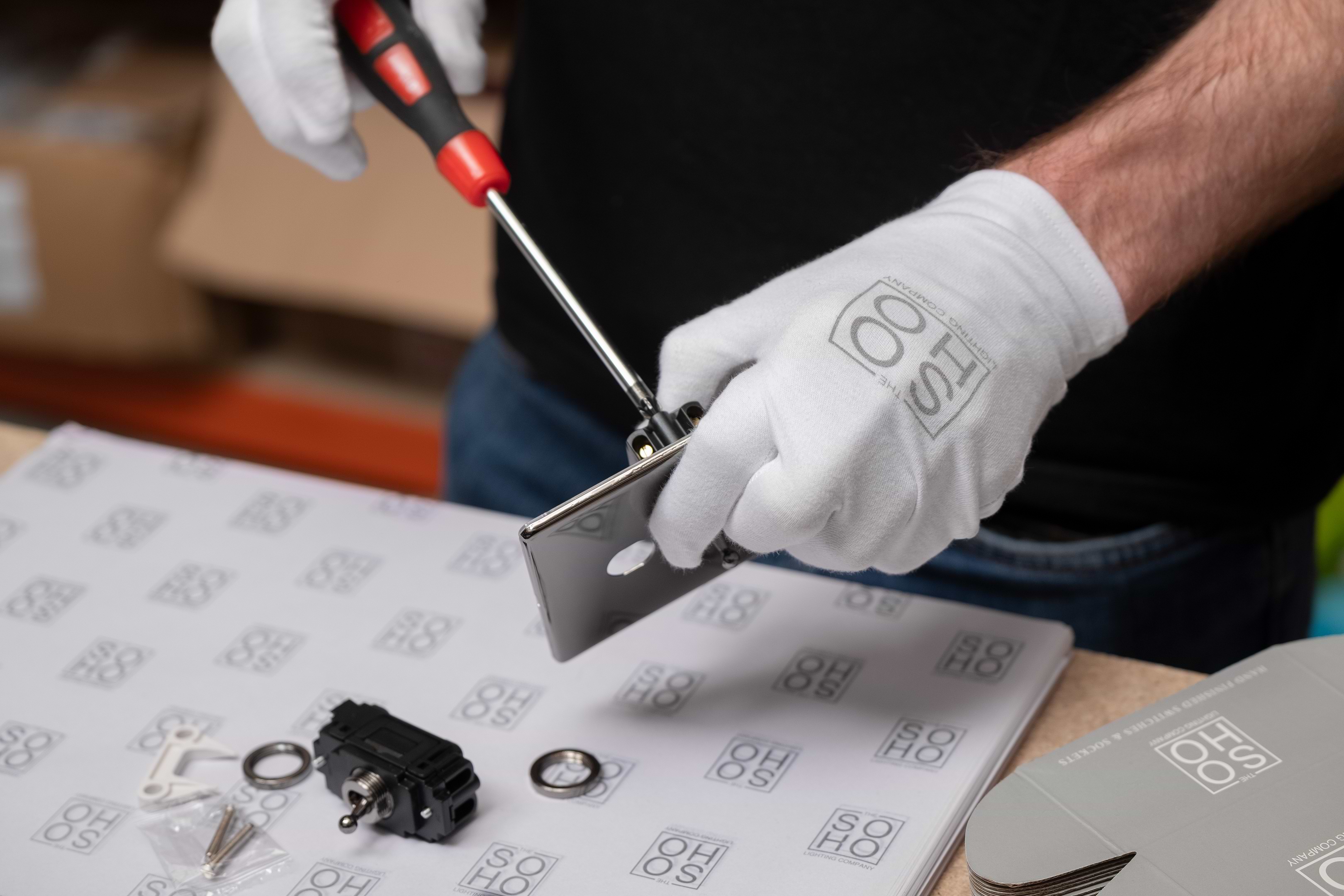 Soho Lighting sockets and switches being hand finished