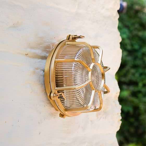 Soho Lighting Carlisle Web Prismatic Glass IP65 Outdoor & Bathroom Lacquered Solid Brass Bulkhead Wall Light