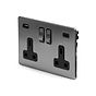 The Lombard Collection Brushed Chrome 2 Gang USB A + C Socket (13A Socket + 2 USB Ports A+C 3.1A) Blk Ins Screwless