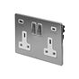 The Lombard Collection Brushed Chrome 2 Gang USB A + C Socket (13A Socket + 2 USB Ports A+C 3.1A) Wht Ins Screwless
