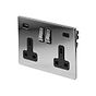 The Finsbury Collection Polished Chrome 2 Gang USB A + C Socket (13A Socket + 2 USB Ports A+C 3.1A) Blk Ins Screwless