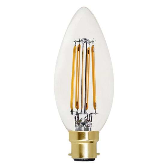 Soho Lighting B22 Clear Candle C35 LED Light Bulb 4.2W 2700K CRI>93 Straight Filament Dimmable