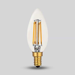Soho Lighting E14 Clear Candle C35 LED Light Bulb 4.2W 2700K CRI>93 Straight Filament Dimmable