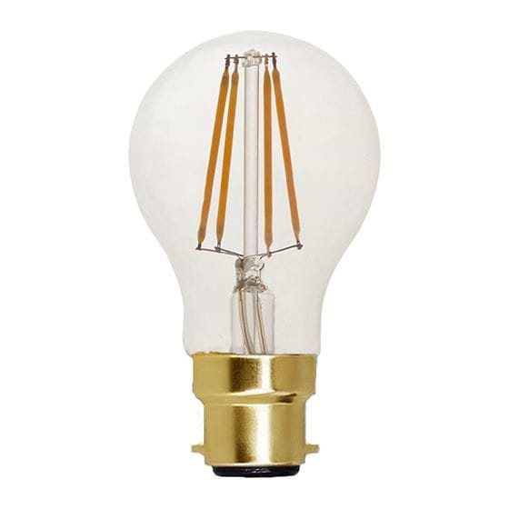Soho Lighting B22 Clear GLS A60 LED Light Bulb 7.3W 2700K CRI>93 Straight Filament Dimmable
