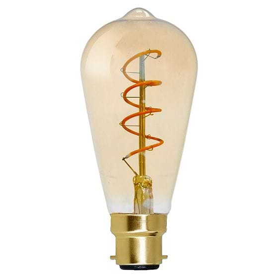 Soho Lighting B22 Amber Teardrop ST64 LED Light Bulb 4W 1800K CRI>95 Spiral Filament Dimmable