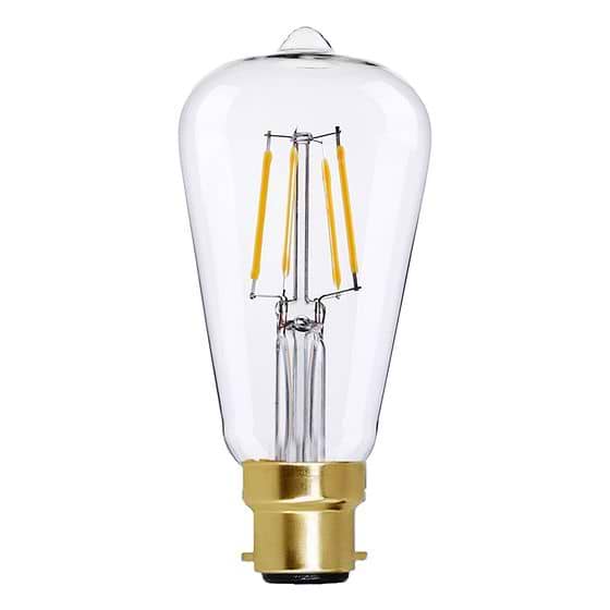 Soho Lighting B22 Clear Teardrop ST64 LED Light Bulb 7.3W 2700K CRI>93 Straight Filament Dimmable