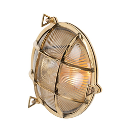 Soho Lighting Carlisle Grid Prismatic Glass Polished Brass IP65 Bulkhead Wall Light - The Outdoor & Bathroom Collection