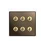 Soho Lighting Bronze & Brushed Brass 20A 6 Gang 2 Way Toggle Switch Screwless