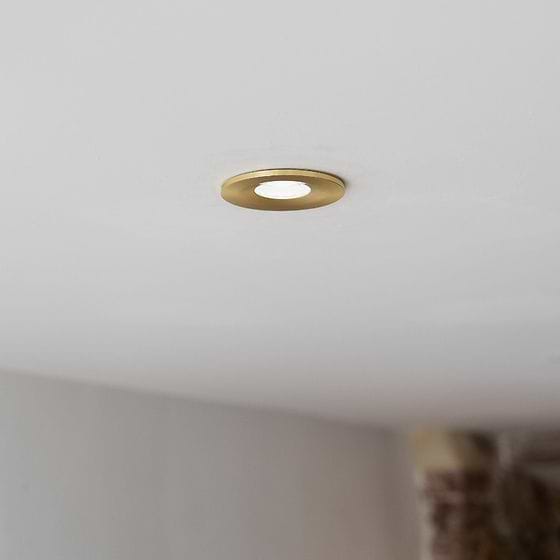 Soho Lighting Brushed Brass LED Downlights, Fire Rated, Fixed, IP65, CCT Switch, High CRI, Dimmable