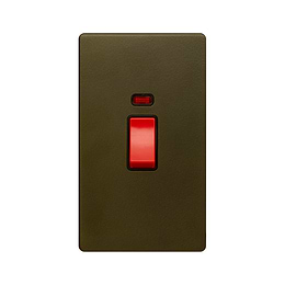 The Eton Collection Bronze 45A 1 Gang Double Pole Switch & Neon (Lrg Plate) Screwless