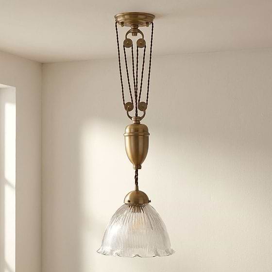 Soho Lighting D'Arblay Brass Scalloped Dome Rise and Fall Adjustable Pendant Light