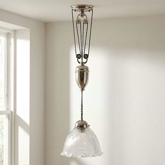 Soho Lighting D'Arblay Nickel Scalloped Dome Rise and Fall Adjustable Pendant Light
