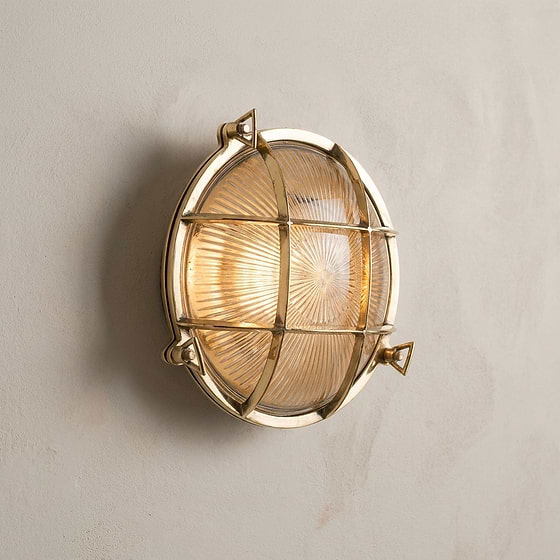 Soho Lighting Carlisle Grid Prismatic Glass IP65 Outdoor & Bathroom Polished Solid Brass Bulkhead Wall Light