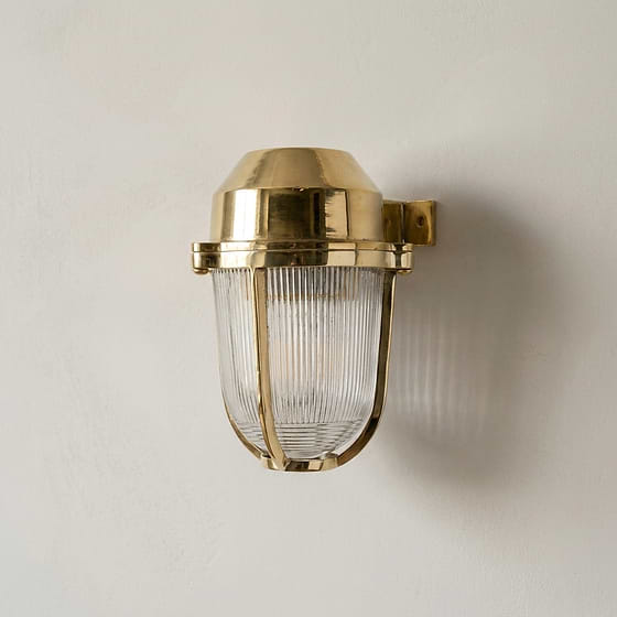 Soho Lighting Hopkin IP65 Outdoor & Bathroom Prismatic Glass Polished Solid Brass Wall Light