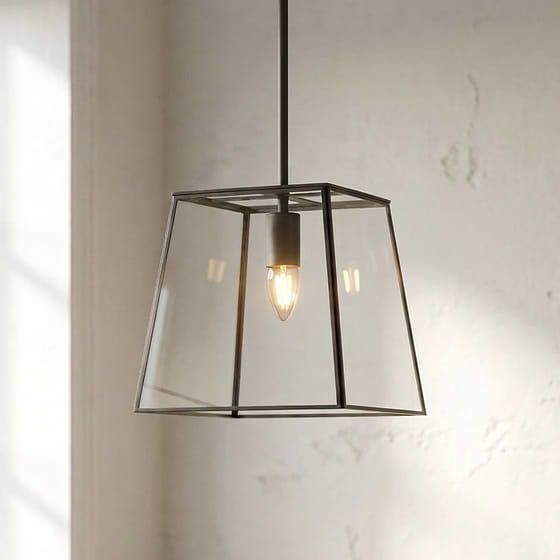 London Geotrapeze Metal Glass Lantern Pendant Light - Small (With Fixed Mounting Bar)