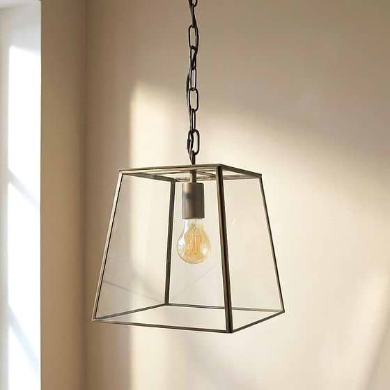 London Geotrapeze Metal Glass Lantern Pendant Light - Small (With Chain)