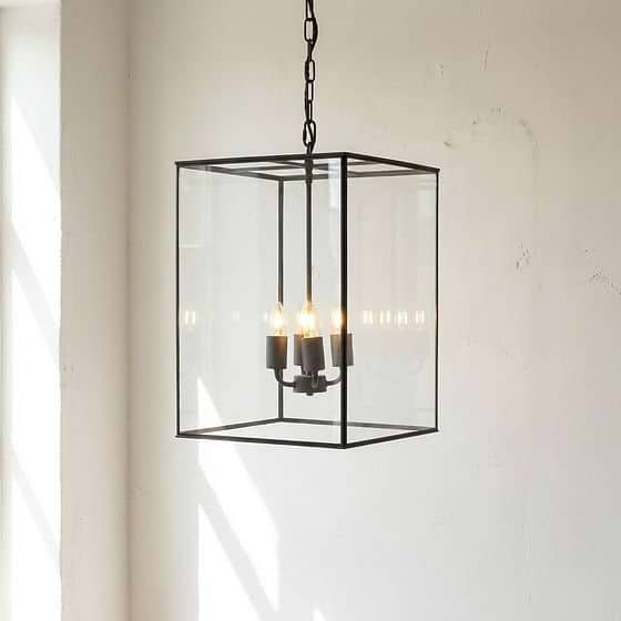 Soho Lighting London Lantern Pendant Light Crossbar Medium Matt Black Brass