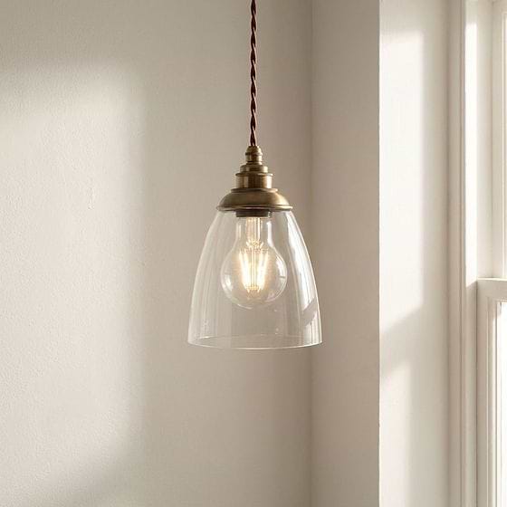 Dickens Clear Glass Pendant Light with Oxford Cap