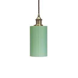 Soho Lighting Ionian Ripple Shallow Pendant Soft Sea Green with Antique Brass Bulb holder and Brown Twisted Cable