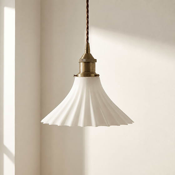 Scallop Fluted Bell Surf White Pendant Light