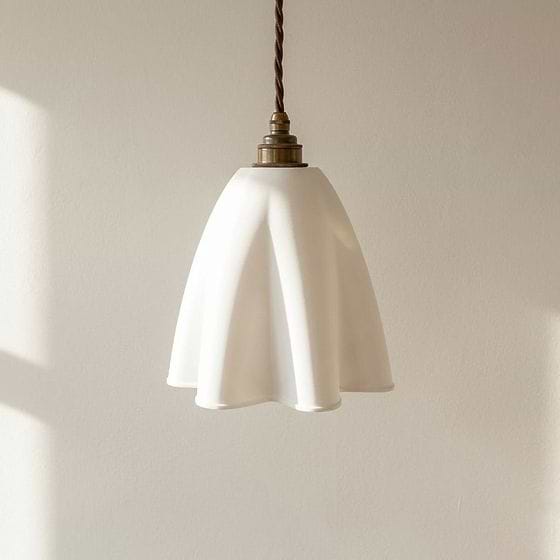 Soft White Fluted Cloth Pendant Light