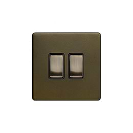 The Eton Collection Bronze 10A 2 Gang Intermediate Switch Black Inserts Screwless