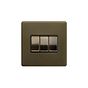 The Eton Collection Bronze 10A 3 Gang Intermediate Switch Black Inserts Screwless