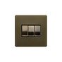 The Eton Collection Bronze 10A 3 Gang 2 Way Switch Black Inserts Screwless