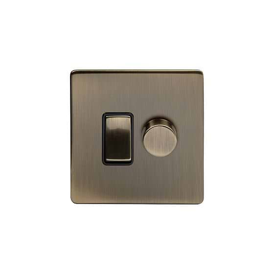 Soho Lighting Antique Brass dimmer and rocker switch combo Blk Ins Screwless