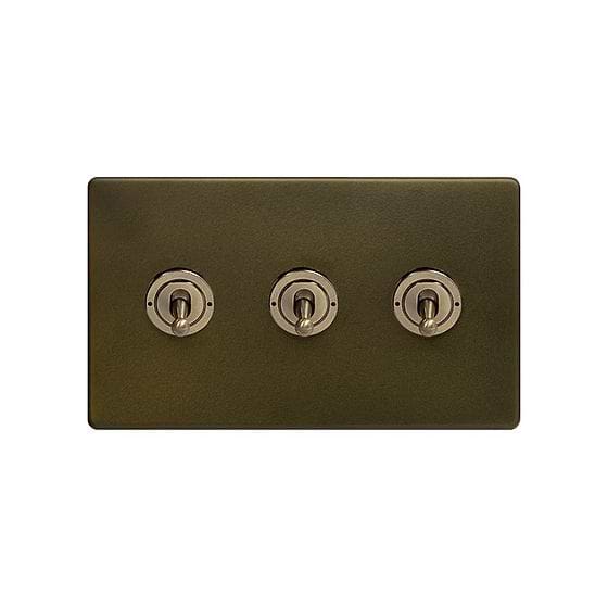 The Eton Collection Bronze 20A 3 Gang 2 Way Toggle Switch Screwless