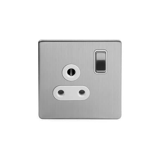 The Lombard Collection Brushed Chrome 5a Socket with Switch White Ins Screwless