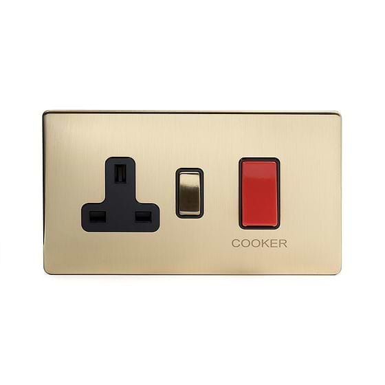 The Savoy Collection Brushed Brass 45A Cooker Control Unit Blk Ins Screwless