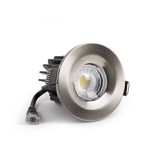 Soho Brushed Chrome LED Downlights, Fire Rated, Fixed, IP65, CCT Switch, High CRI, Dimmable