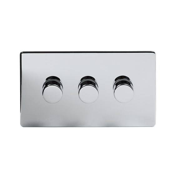 The Finsbury Collection Polished Chrome 3 Gang 400W LED Dimmer Switch