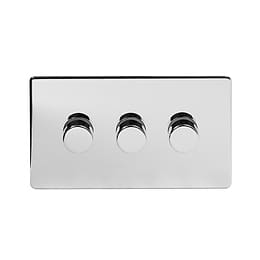 Polished Chrome 3 Gang 2 Way Trailing Dimmer Switch with Black Insert