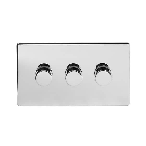 Polished Chrome 3 Gang 2 Way Trailing Dimmer Switch with Black Insert