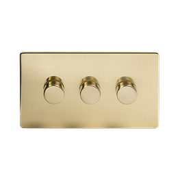 The Savoy Collection Brushed Brass 3 Gang 400W LED Dimmer Switch
