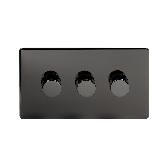 The Connaught Collection Black Nickel 3 Gang 400W LED Dimmer Switch