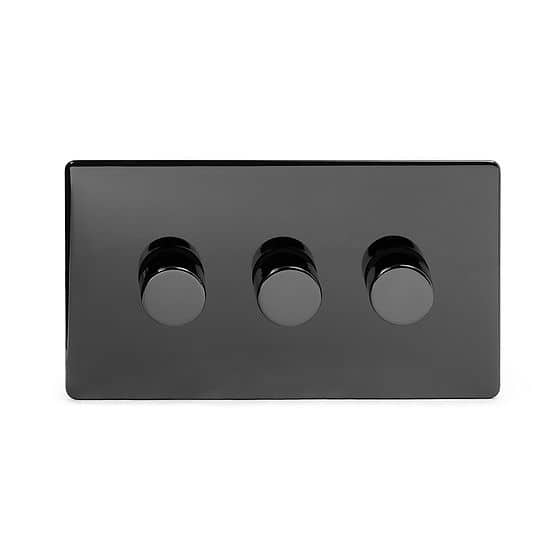 The Connaught Collection Black Nickel 3 Gang Intelligent Trailing Edge Dimmer  Screwless 150W LED (300W Halogen/Incandescent)