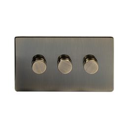 The Charterhouse Collection Antique Brass 3 Gang 400W LED Dimmer Switch