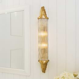 Soho Lighting Sheraton Lacquered Antique Brass IP44 Rated Art Deco Wall Light