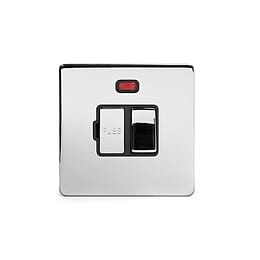 Polished chrome metal plate 13A Switched Fuse Connection Unit With Neon with Black insert