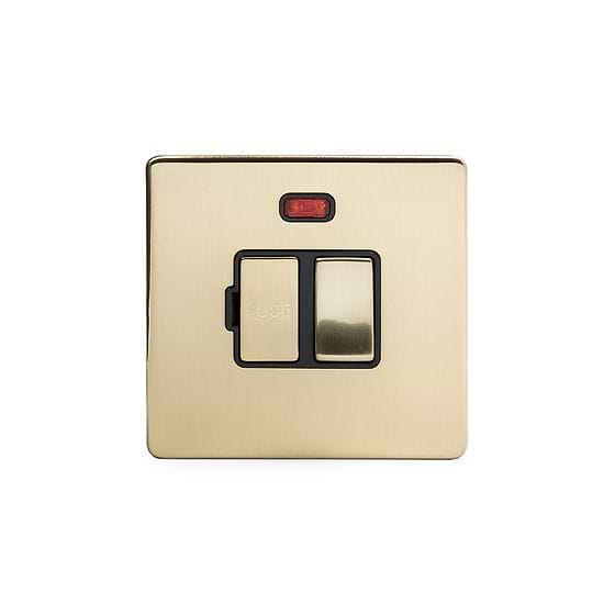 The Savoy Collection Brushed Brass Fused Connection Unit (FCU) Switched with Neon 13A DP Blk Ins Screwless