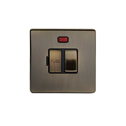 The Charterhouse Collection Fused Connection Unit (FCU) Switched with Neon 13A DP Blk Ins Screwless Antique Brass