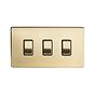 The Savoy Collection Brushed Brass 3 Gang RM Rectangular Module Grid Switch Plate