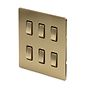 The Savoy Collection Brushed Brass 6 Gang RM Rectangular Module Grid Switch Plate